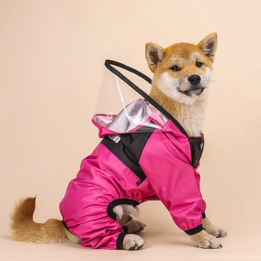 Protect your dog from the rain in style with our waterproof, hooded raincoat. Designed for comfort and durability, this pet raincoat keeps your furry friend dry during rainy walks and outdoor activities