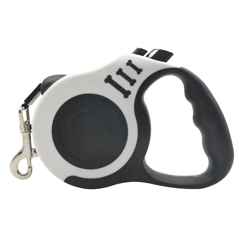 A tangle-free, retractable dog leash with an automatic locking system, perfect for small, medium, and large dogs.