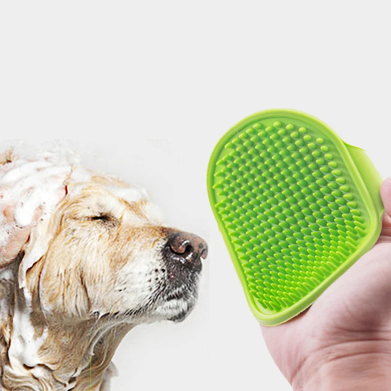 A gentle yet effective soft rubber pet brush for grooming, massaging, and fur removal during baths.