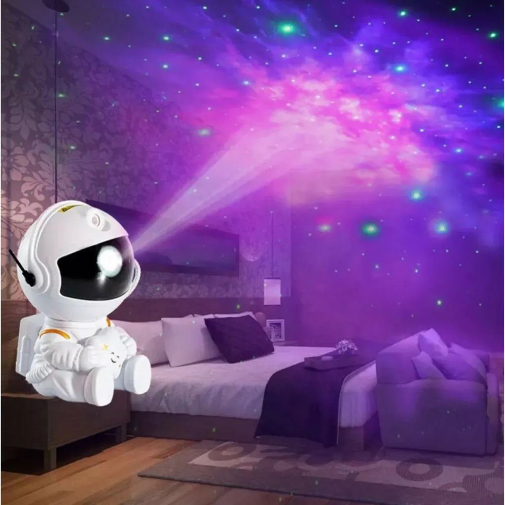 Astronaut-themed galaxy star projector with colorful nebula effects for creating a cosmic ambiance.