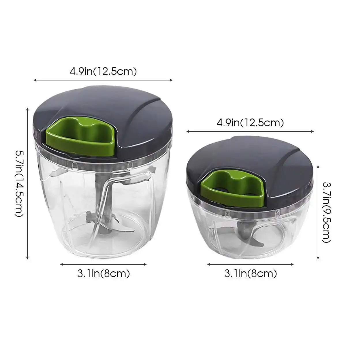 Multipurpose vegetable chopper with interchangeable blades for dicing, slicing, and grating.