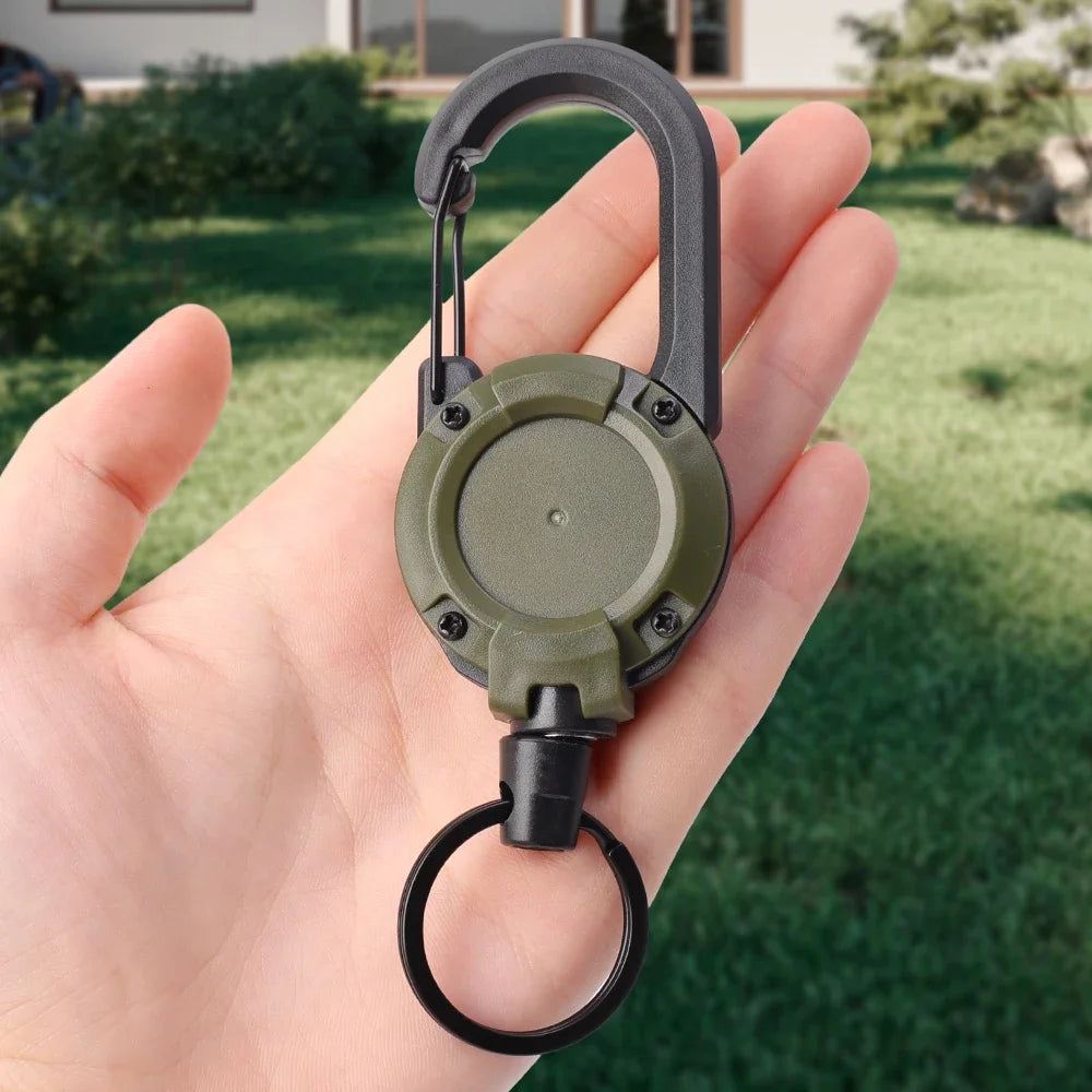 retractable wire buckle, steel cable reel, keychain retractable holder, security badge reel, tool lanyard, heavy-duty keychain, retractable cable lock, outdoor gear.