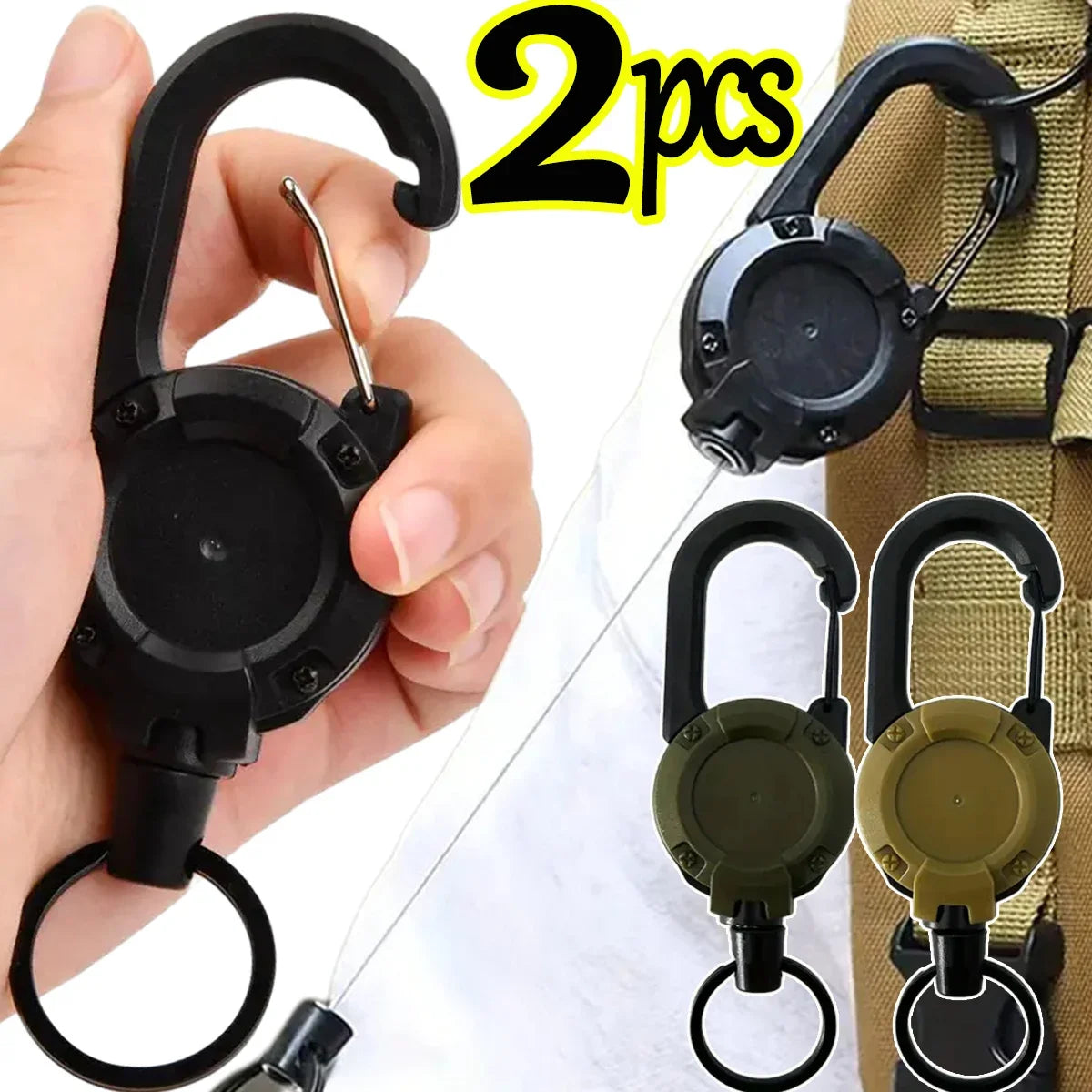 Durable retractable steel wire rope buckle with secure locking mechanism for keys, badges, and tools