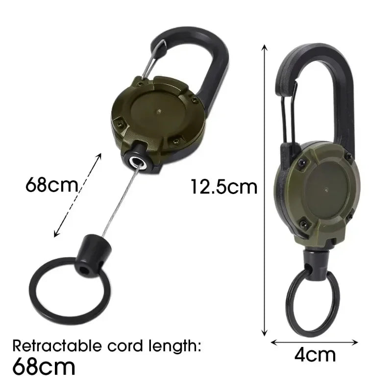 Durable retractable steel wire rope buckle with secure locking mechanism for keys, badges, and tools