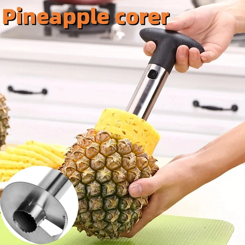 Durable stainless steel pineapple peeler and corer for easy and mess-free pineapple preparation.