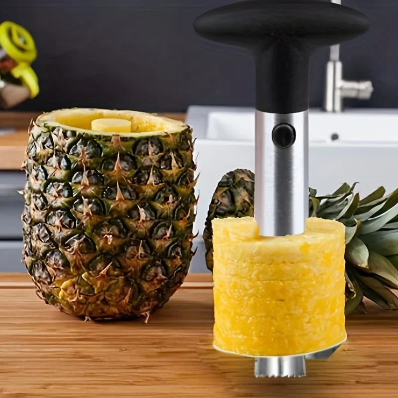 Durable stainless steel pineapple peeler and corer for easy and mess-free pineapple preparation.