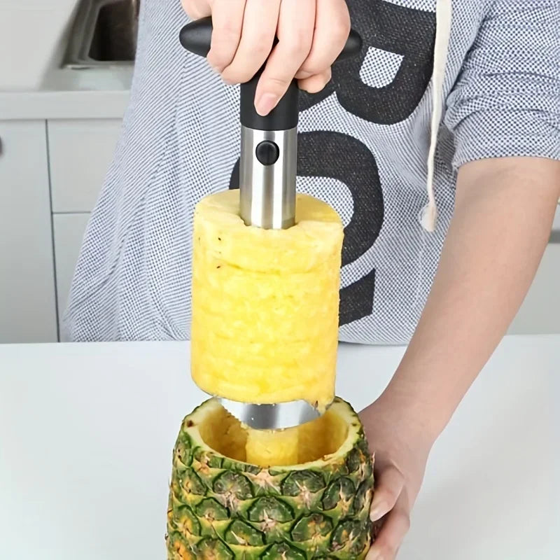 Durable stainless steel pineapple peeler and corer for easy and mess-free pineapple preparation.