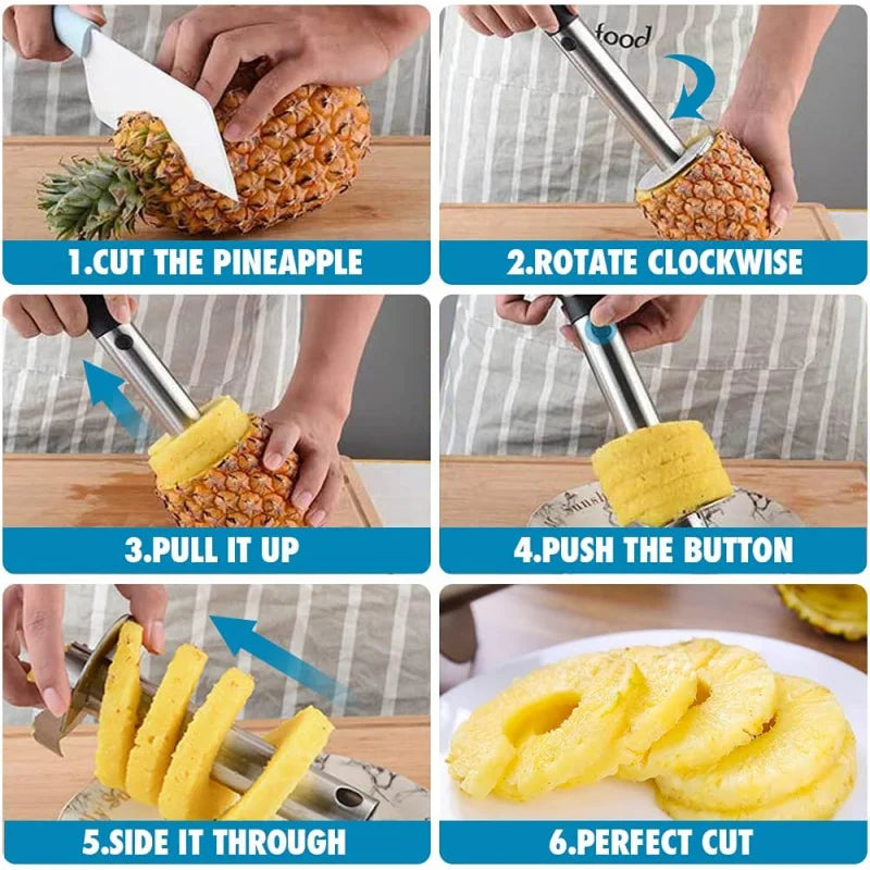 Durable stainless steel pineapple peeler and corer for easy and mess-free pineapple preparation.