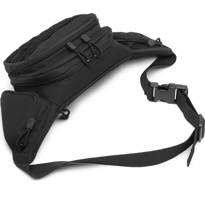 Durable tactical waist pack with multiple compartments for storing gear, tools, and essentials during outdoor activities.